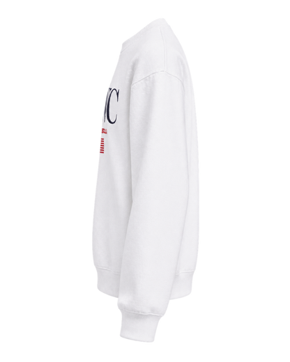 Nautical Embroidered Crewneck - White/Navy/Ruby