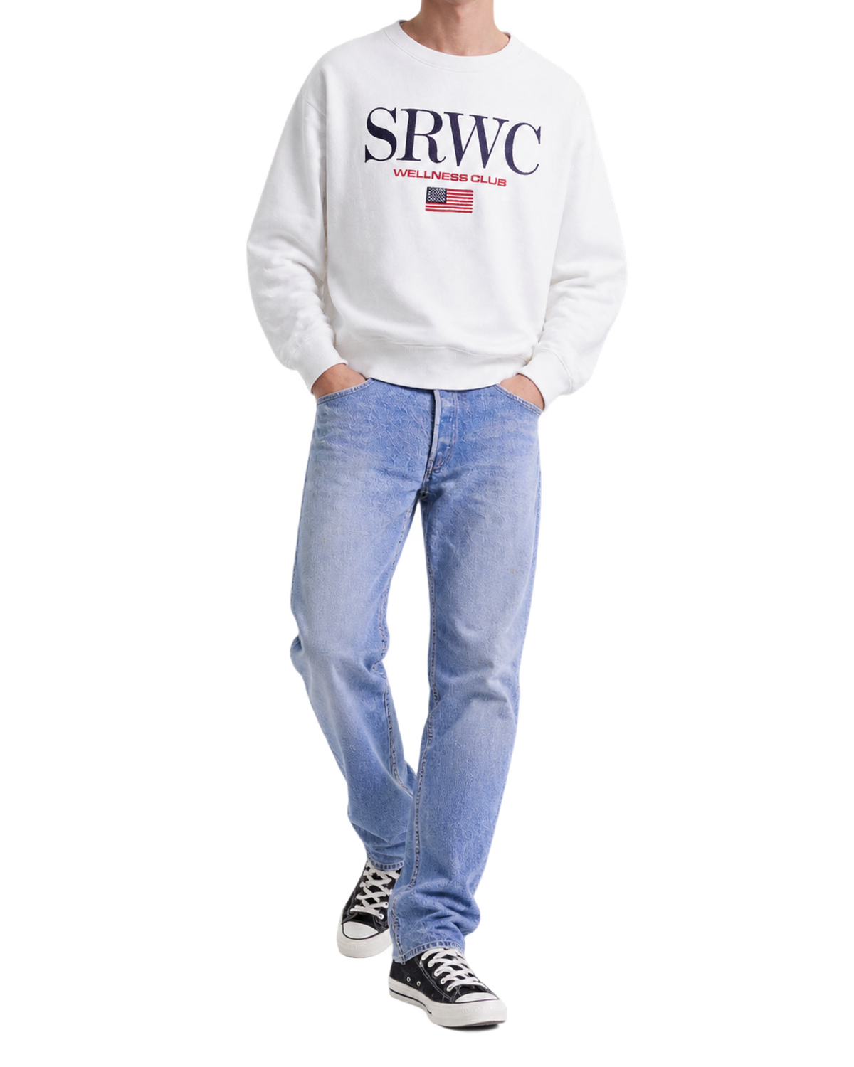 Nautical Embroidered Crewneck - White/Navy/Ruby