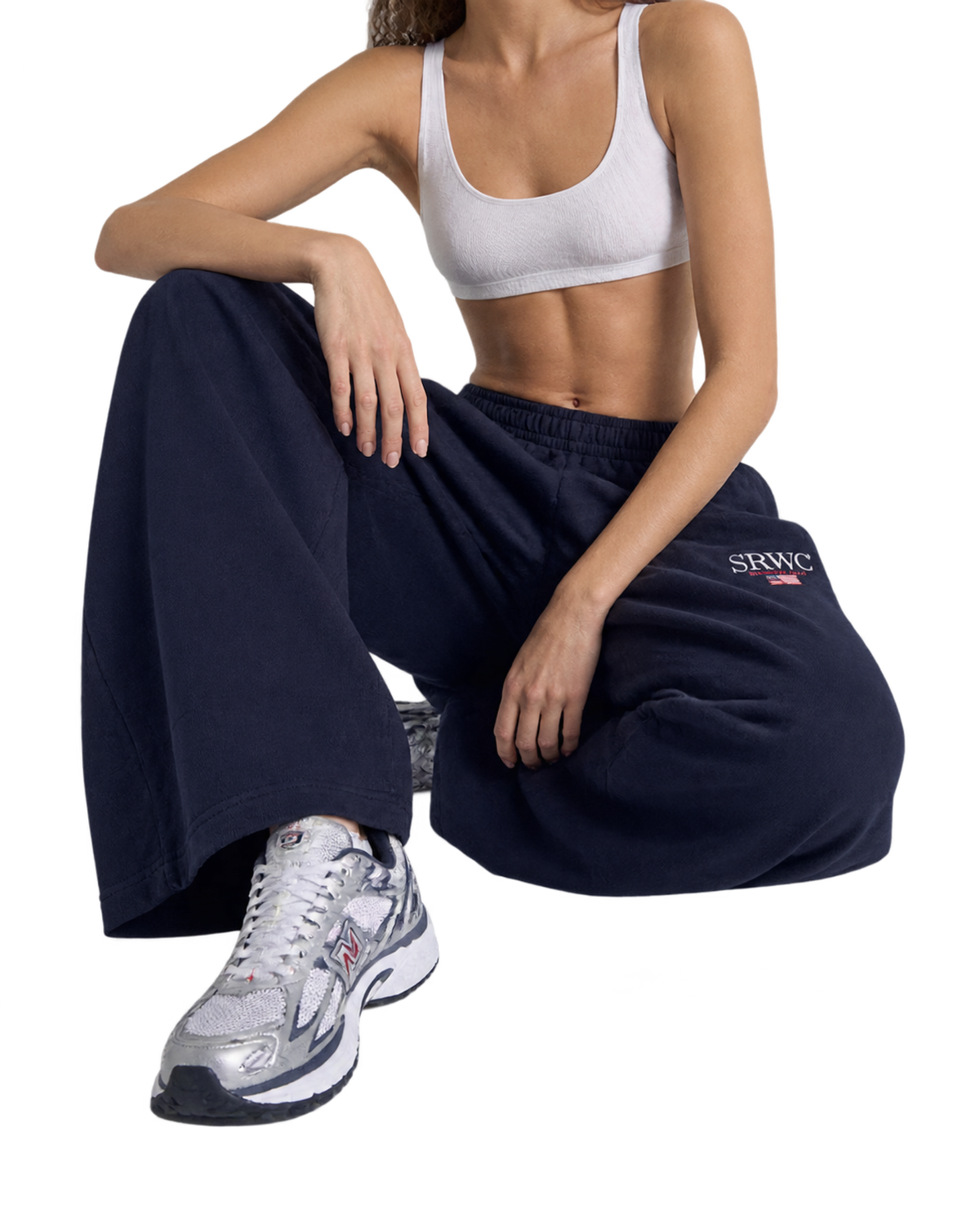 Nautical Embroidered Wide Sweatpant - Navy/White