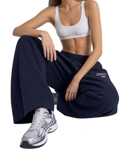 Nautical Embroidered Wide Sweatpant - Navy/White