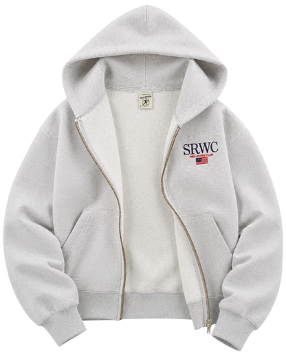 Nautical Embroidered Zip Hoodie - Heather Gray/Navy