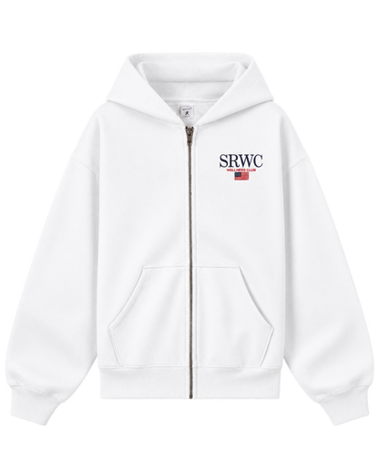 Nautical Embroidered Zip Hoodie - White