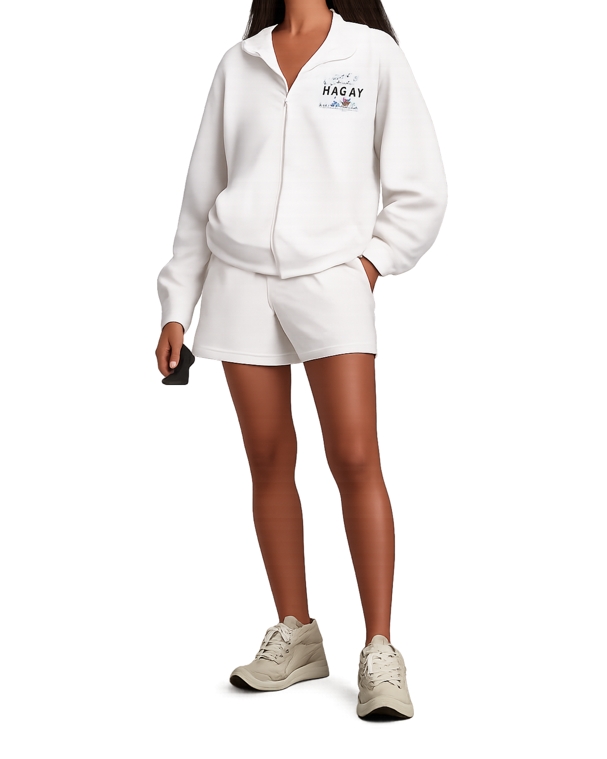 Nautical Embroidered Zip Hoodie - White