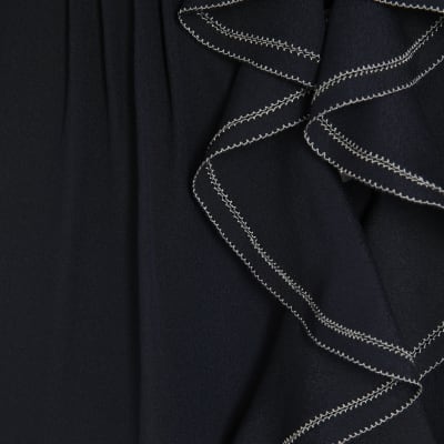 Navy Angel Sleeve Ruffle Shirt