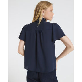 Navy Angel Sleeve Ruffle Shirt
