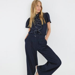 Navy Angel Sleeve Ruffle Shirt