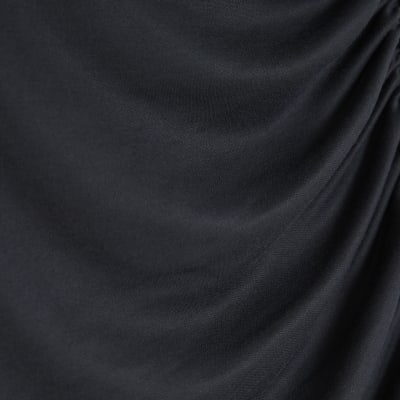 Navy Asymmetric Short Sleeve Drape Top