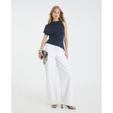 Navy Asymmetric Short Sleeve Drape Top