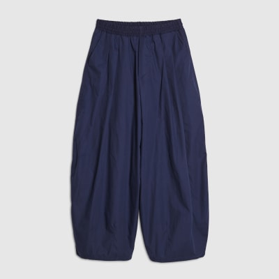 Navy Barrel Leg Trousers