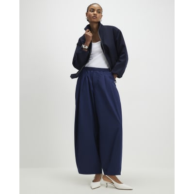 Navy Barrel Leg Trousers