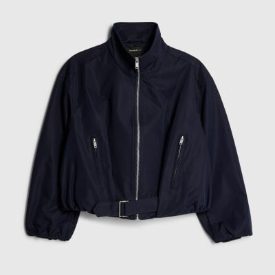 Navy Belted Bubble Hem Jacket