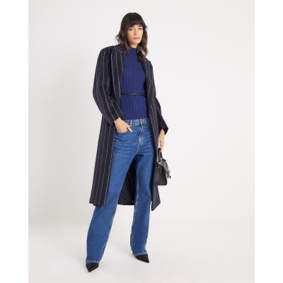 Navy Belted Knit ribbed tank top