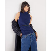 Navy Belted Knit ribbed tank top