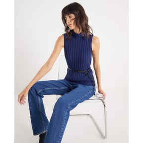 Navy Belted Knit ribbed tank top
