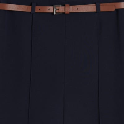 Navy Belted Straight Leg Trousers