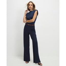 Navy Belted Straight Leg Trousers