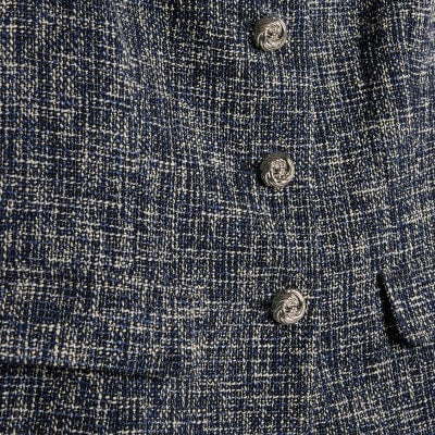 Navy Boucle High Neck Collared Waistcoat