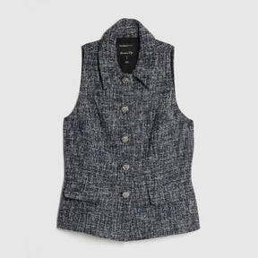 Navy Boucle High Neck Collared Waistcoat