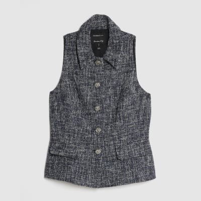 Navy Boucle High Neck Collared Waistcoat