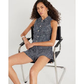 Navy Boucle High Neck Collared Waistcoat