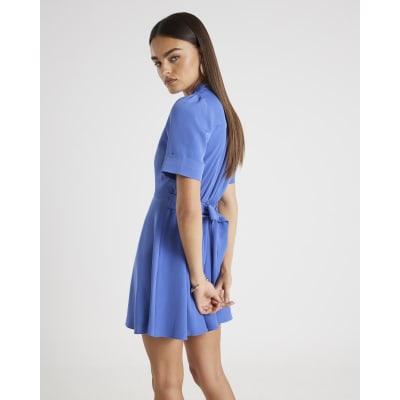 Navy Chain Detail Skater Mini Dress