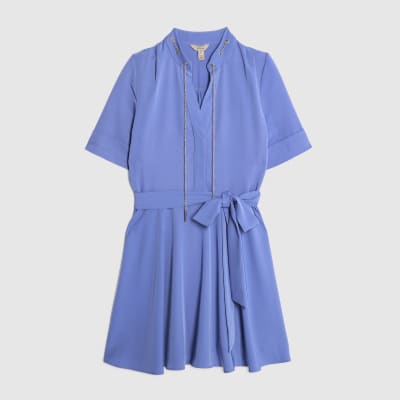 Navy Chain Detail Skater Mini Dress