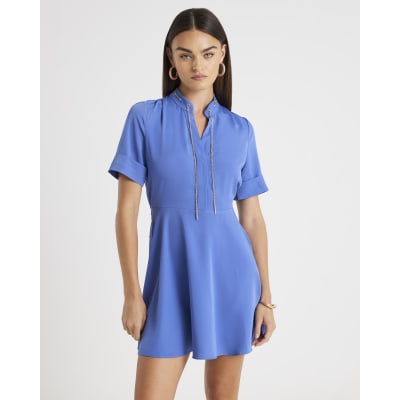 Navy Chain Detail Skater Mini Dress