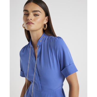 Navy Chain Detail Skater Mini Dress