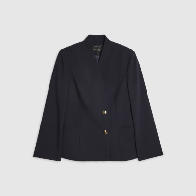 Navy Collarless Blazer