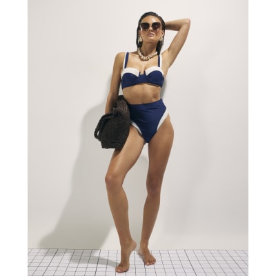 Navy Colour Block Shaping Bikini Top