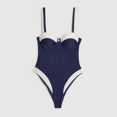 Navy Colour Block Shaping Swimsuit