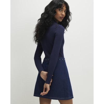 Navy Denim Knit Hybrid Mini Dress