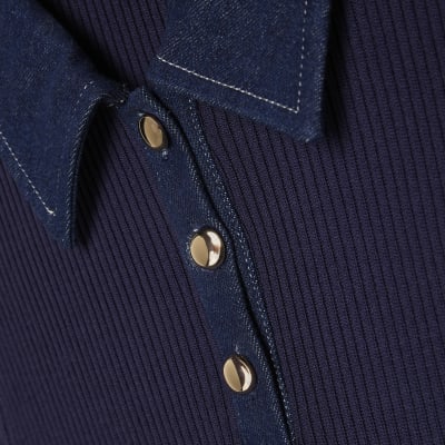 Navy Denim Knit Hybrid Mini Dress