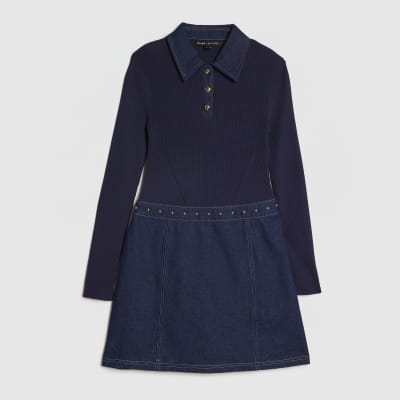Navy Denim Knit Hybrid Mini Dress