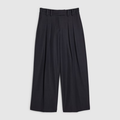 Navy Denim Look Wide Leg Trousers