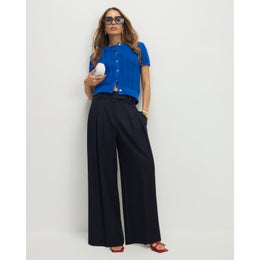 Navy Denim Look Wide Leg Trousers