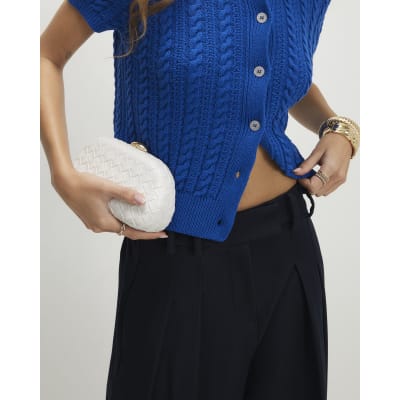 Navy Denim Look Wide Leg Trousers