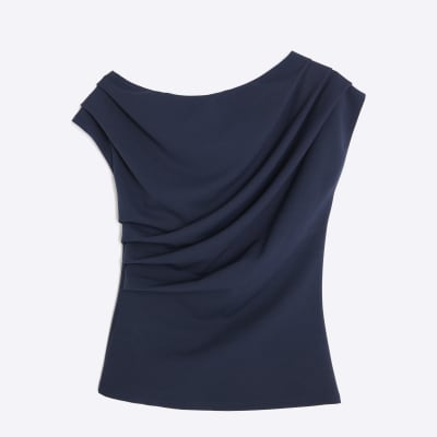 Navy Drape Top