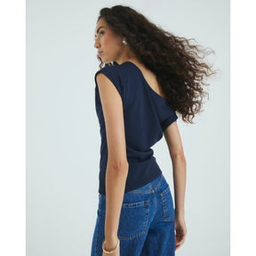 Navy Drape Top