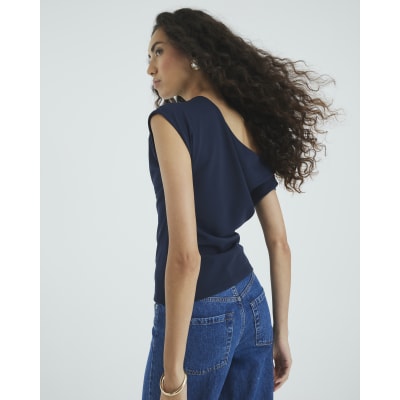 Navy Drape Top