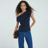 Navy Drape Top