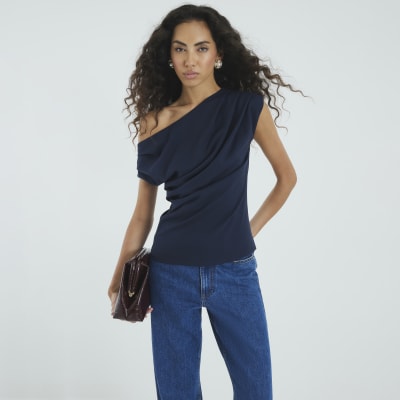Navy Drape Top