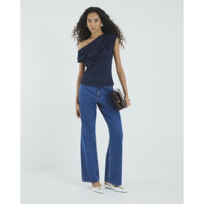 Navy Drape Top