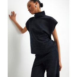 Navy High Neck Glitter Top