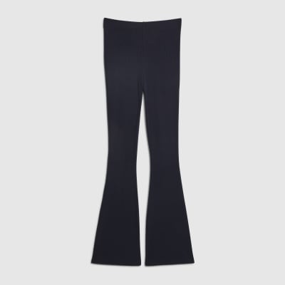 Navy High Waisted Ribbed Flare Leggings