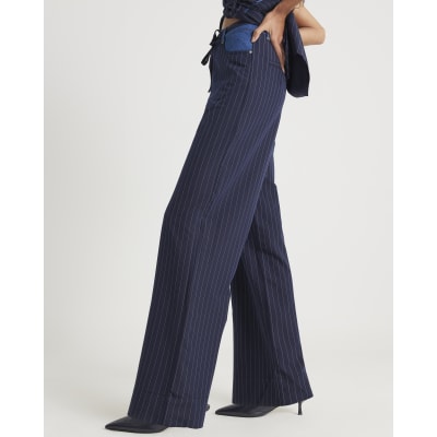 Navy Hybrid Pinstripe Tailored Trousers