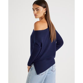 Navy Knitted Asymmetric Jumper