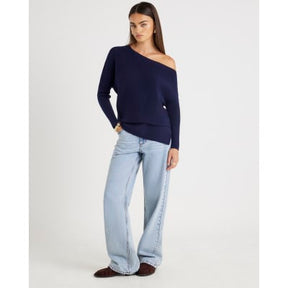 Navy Knitted Asymmetric Jumper