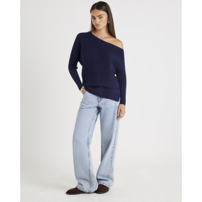 Navy Knitted Asymmetric Jumper