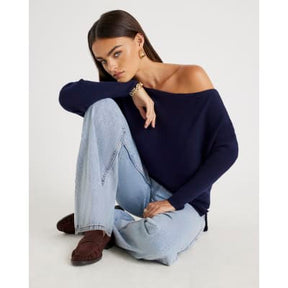 Navy Knitted Asymmetric Jumper